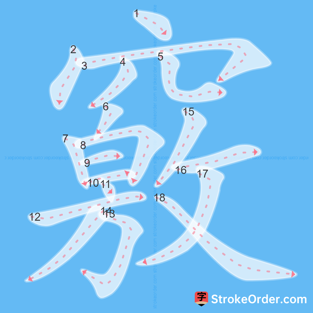 Standard stroke order for the Chinese character 竅