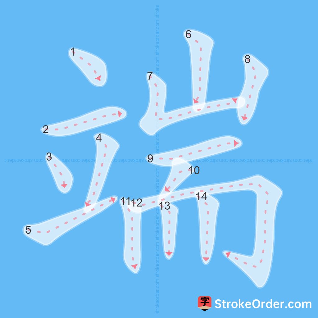 Standard stroke order for the Chinese character 端