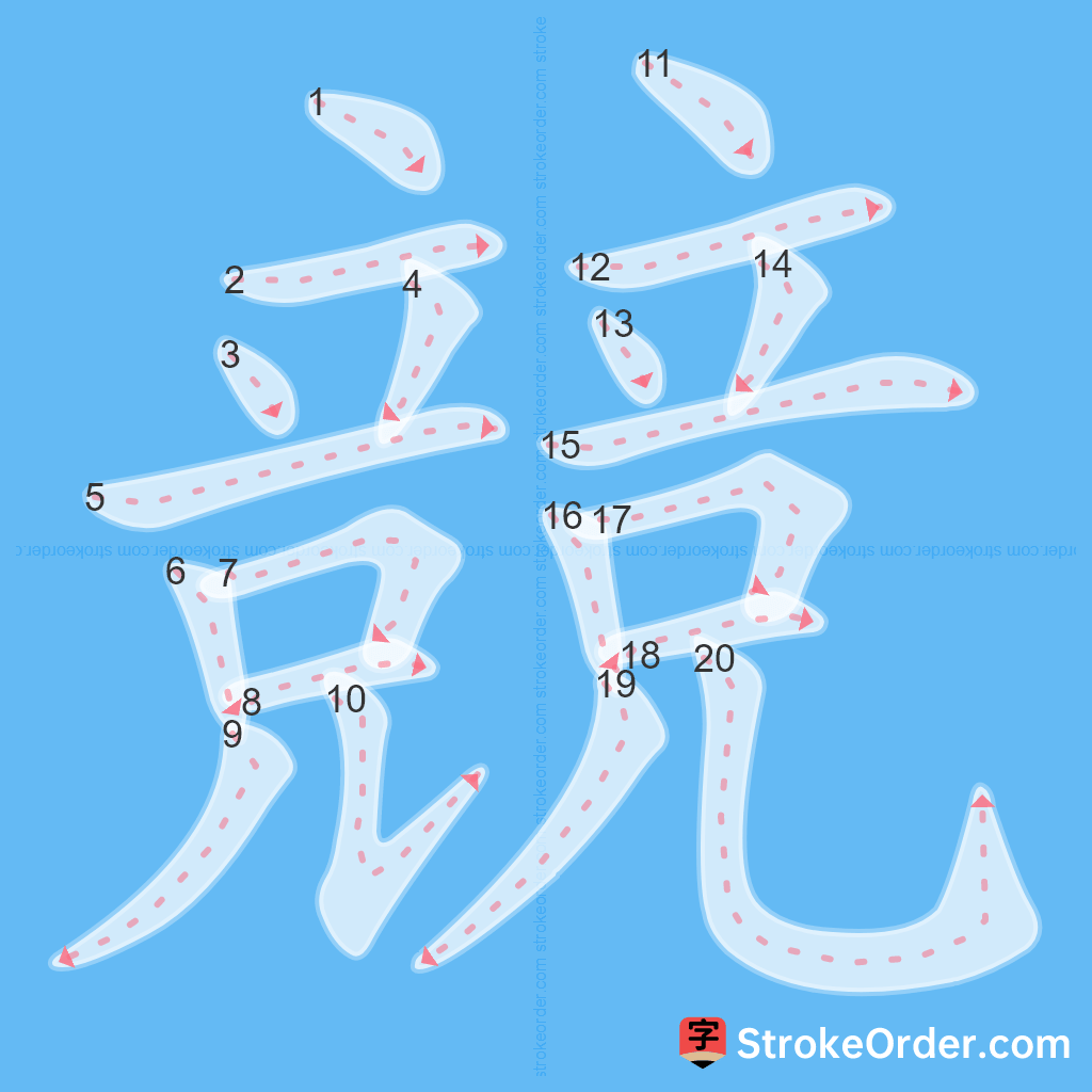 Standard stroke order for the Chinese character 競