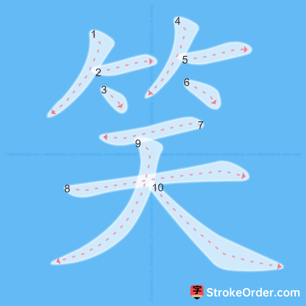 Standard stroke order for the Chinese character 笑