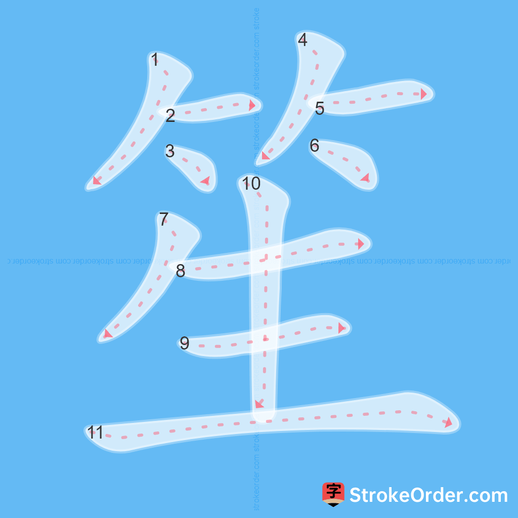 Standard stroke order for the Chinese character 笙