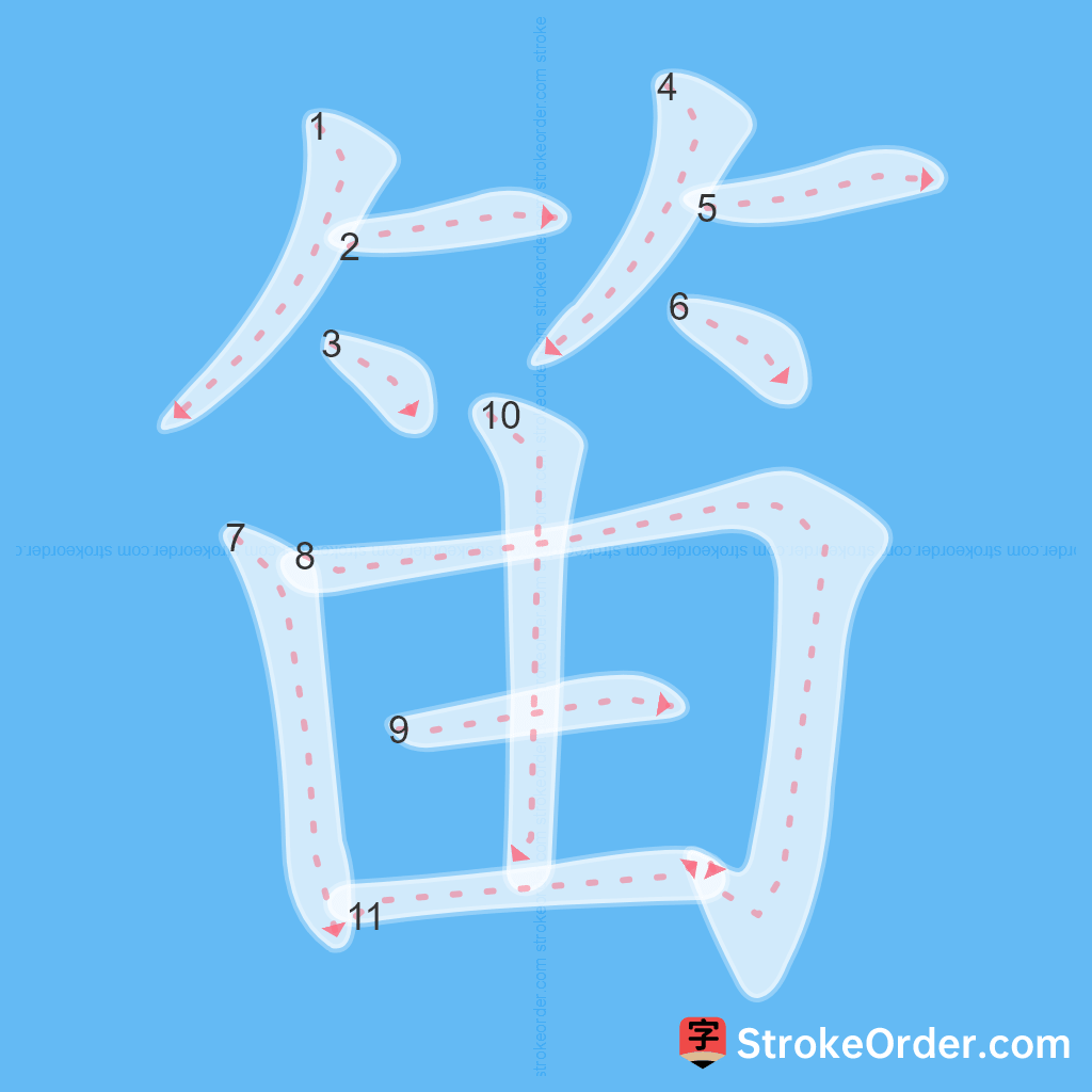 Standard stroke order for the Chinese character 笛