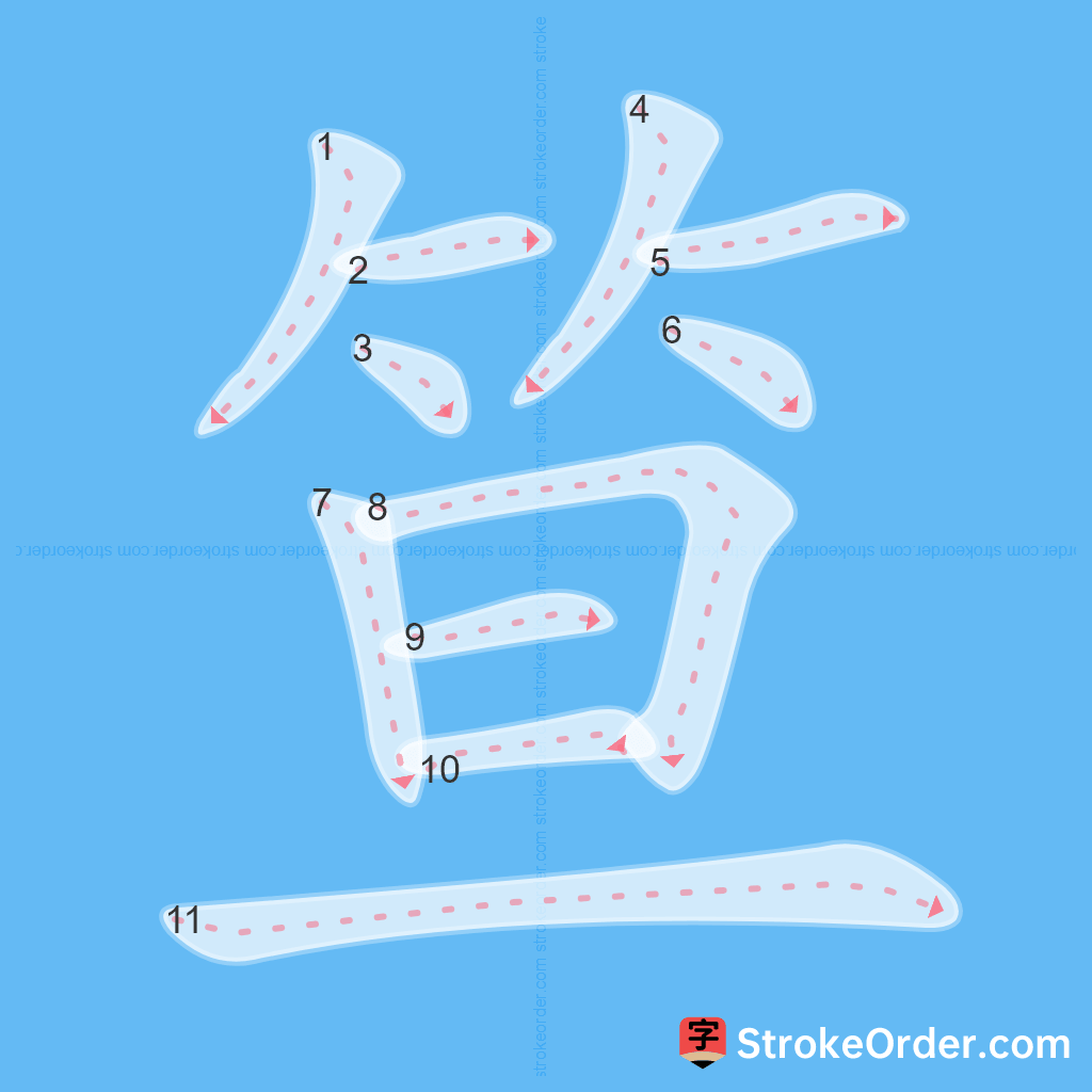 Standard stroke order for the Chinese character 笪