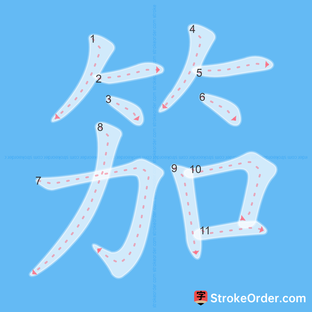 Standard stroke order for the Chinese character 笳