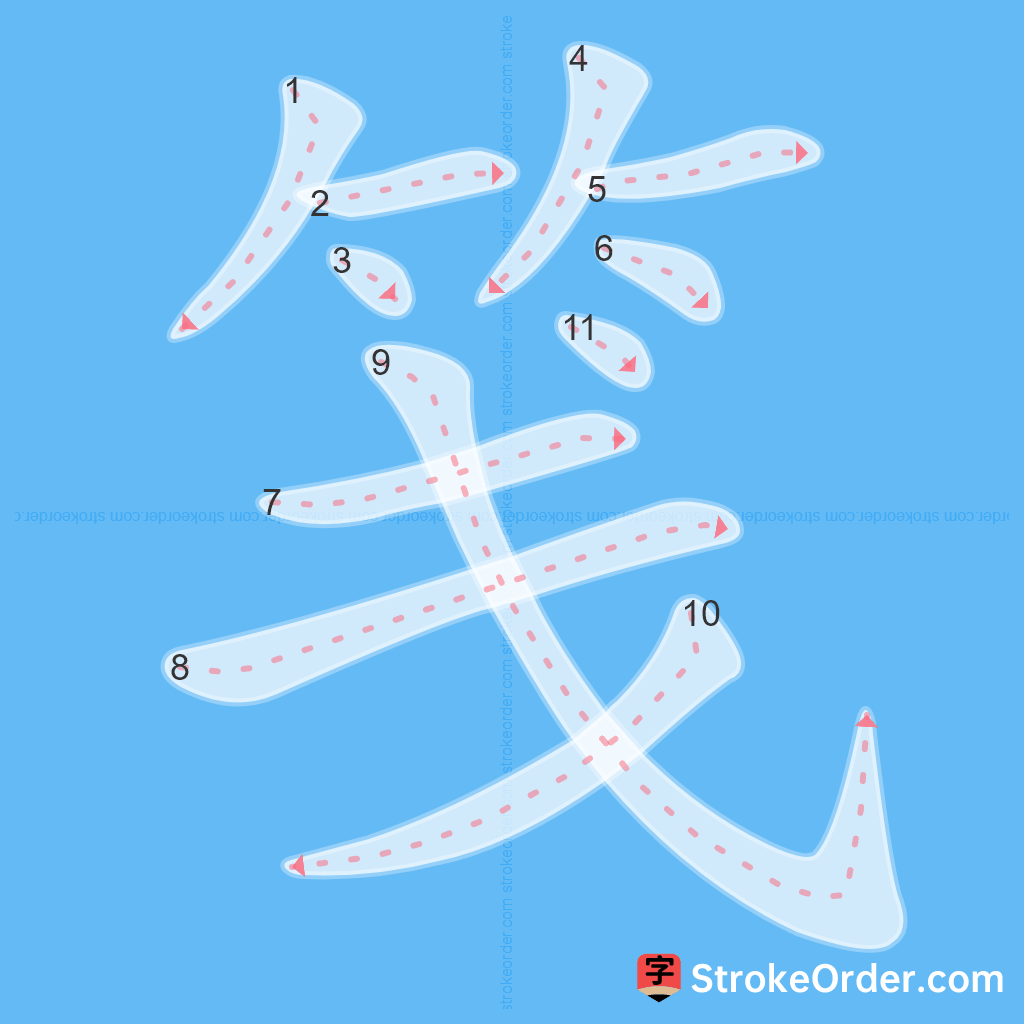 Standard stroke order for the Chinese character 笺
