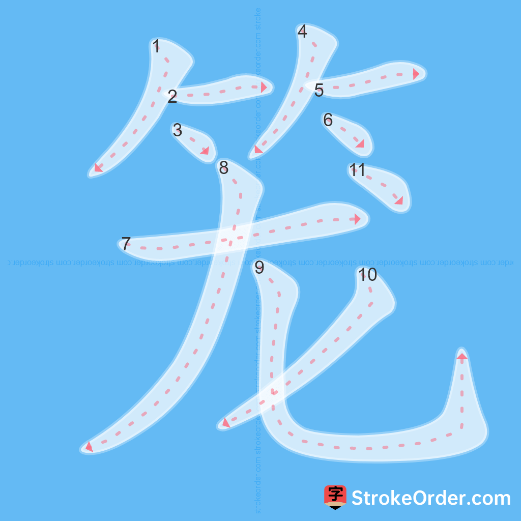 Standard stroke order for the Chinese character 笼