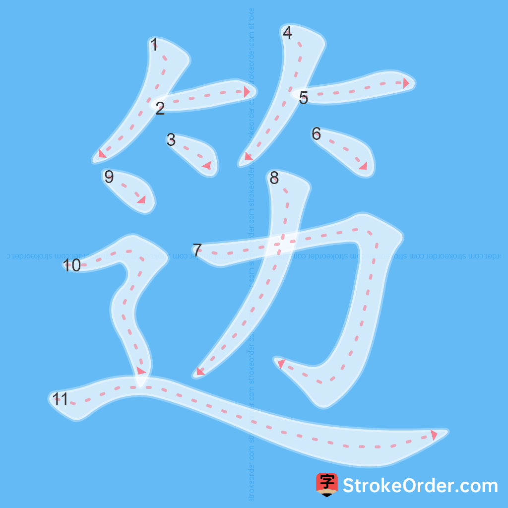 Standard stroke order for the Chinese character 笾