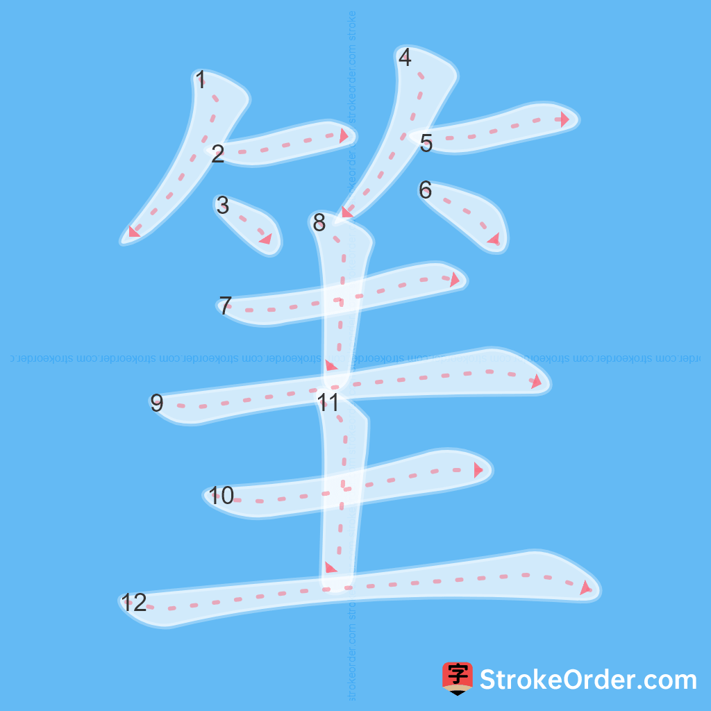 Standard stroke order for the Chinese character 筀