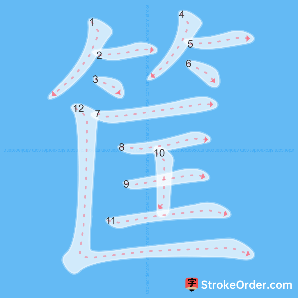 Standard stroke order for the Chinese character 筐