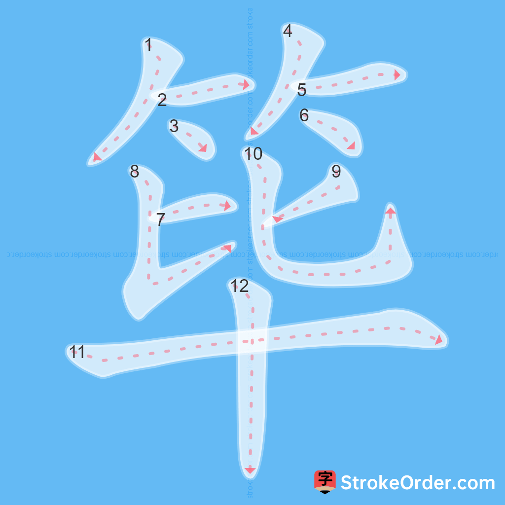 Standard stroke order for the Chinese character 筚