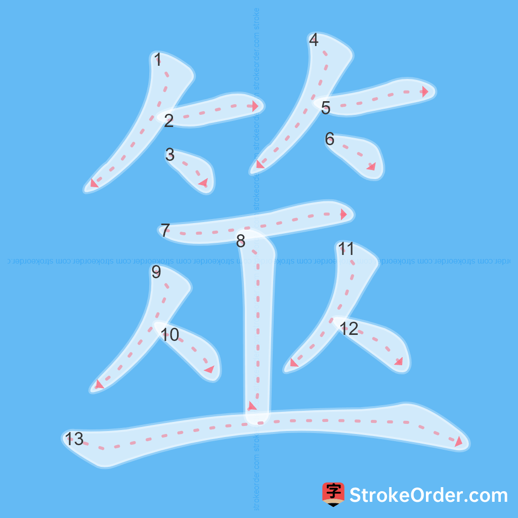 Standard stroke order for the Chinese character 筮