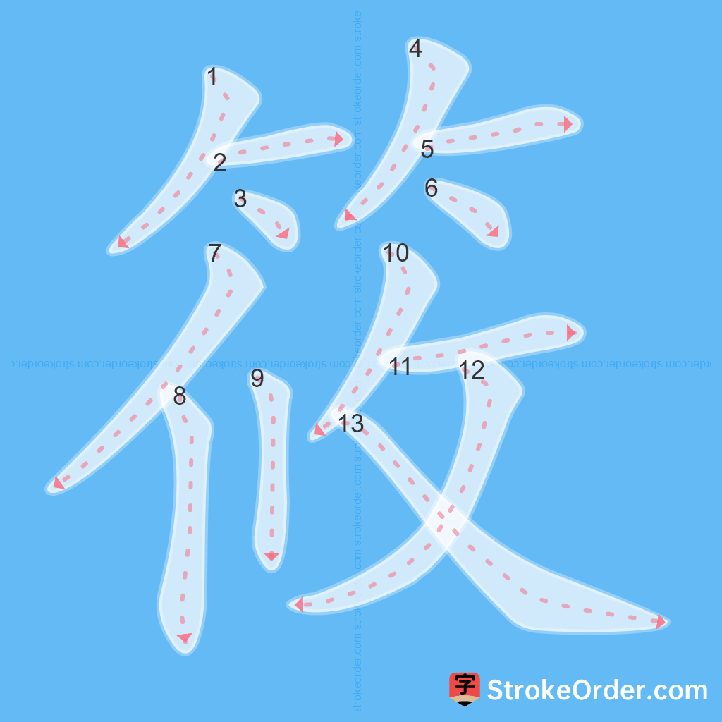 Standard stroke order for the Chinese character 筱