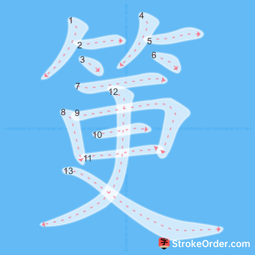 Standard stroke order for the Chinese character 筻