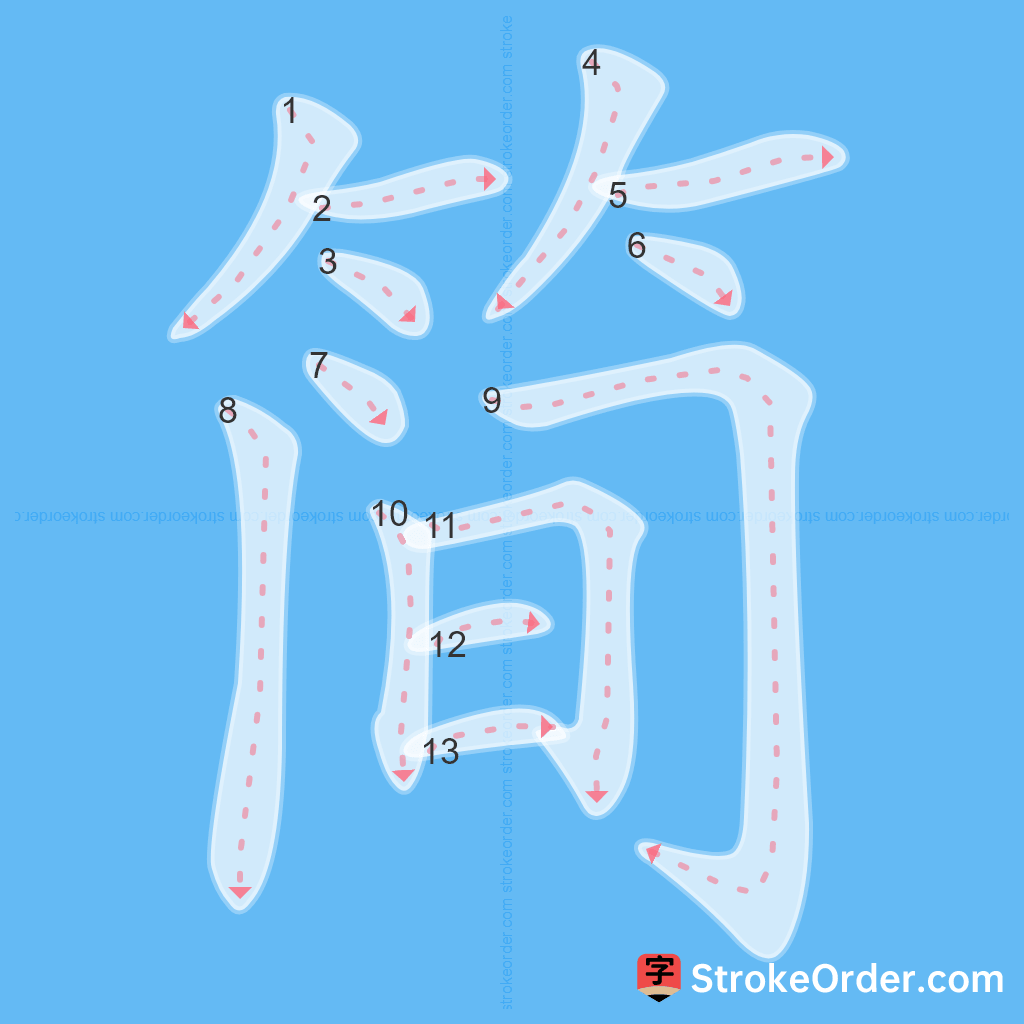 Standard stroke order for the Chinese character 简
