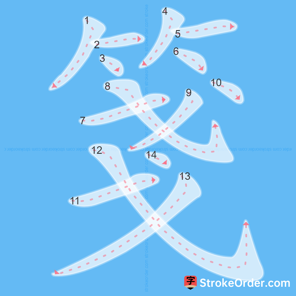 Standard stroke order for the Chinese character 箋