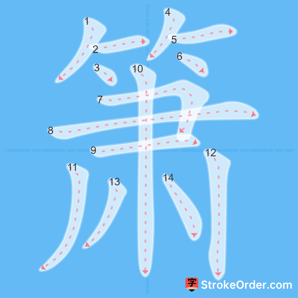 Standard stroke order for the Chinese character 箫