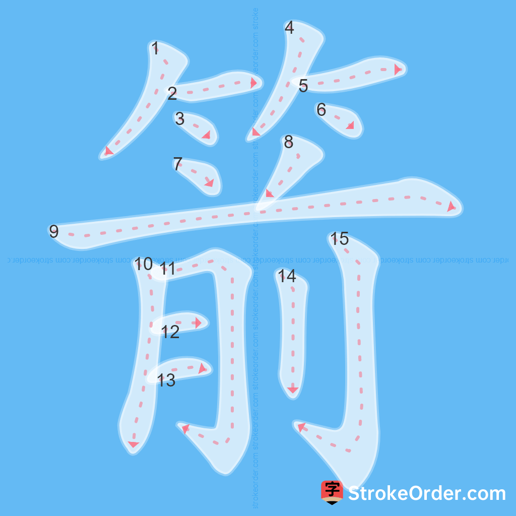Standard stroke order for the Chinese character 箭
