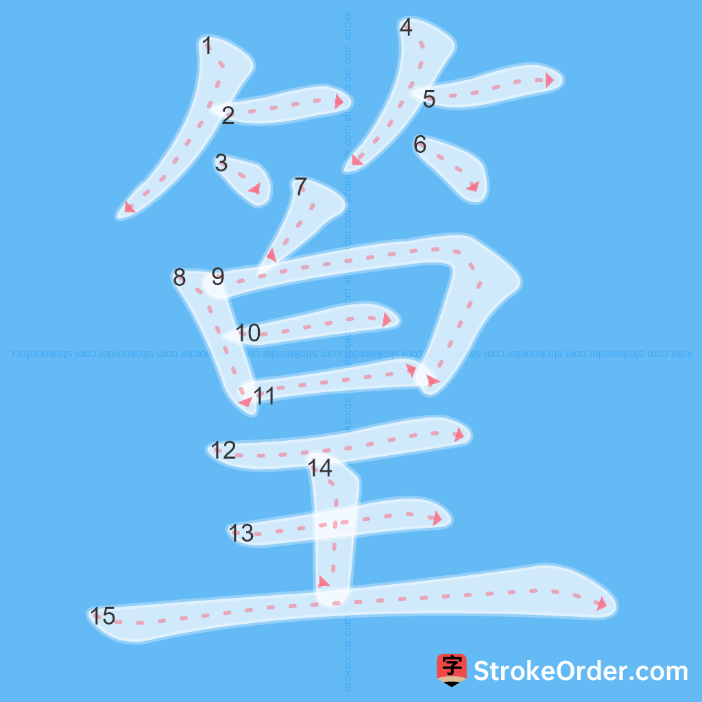 Standard stroke order for the Chinese character 篁