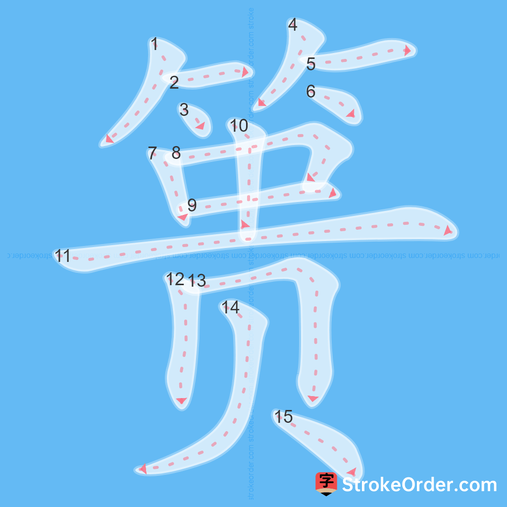 Standard stroke order for the Chinese character 篑