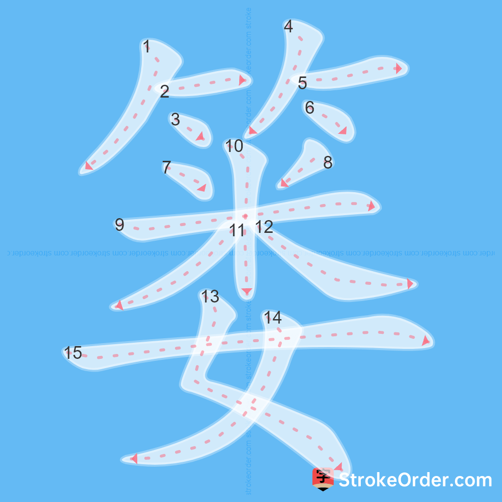 Standard stroke order for the Chinese character 篓