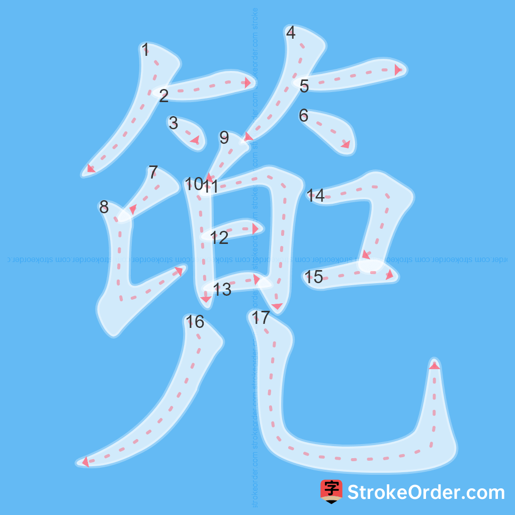 Standard stroke order for the Chinese character 篼