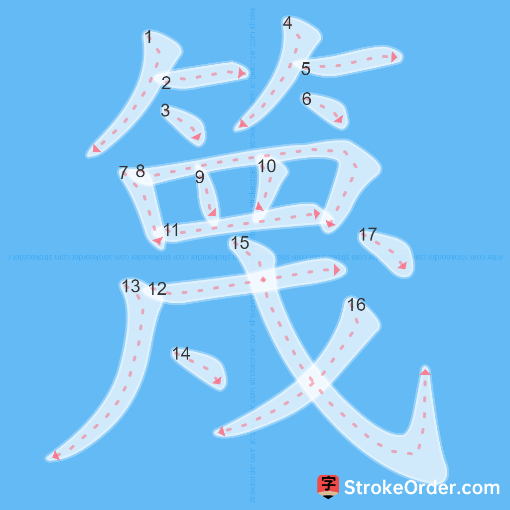 Standard stroke order for the Chinese character 篾