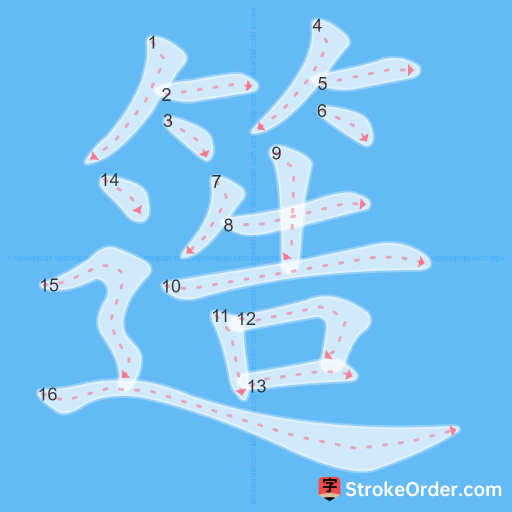 Standard stroke order for the Chinese character 簉