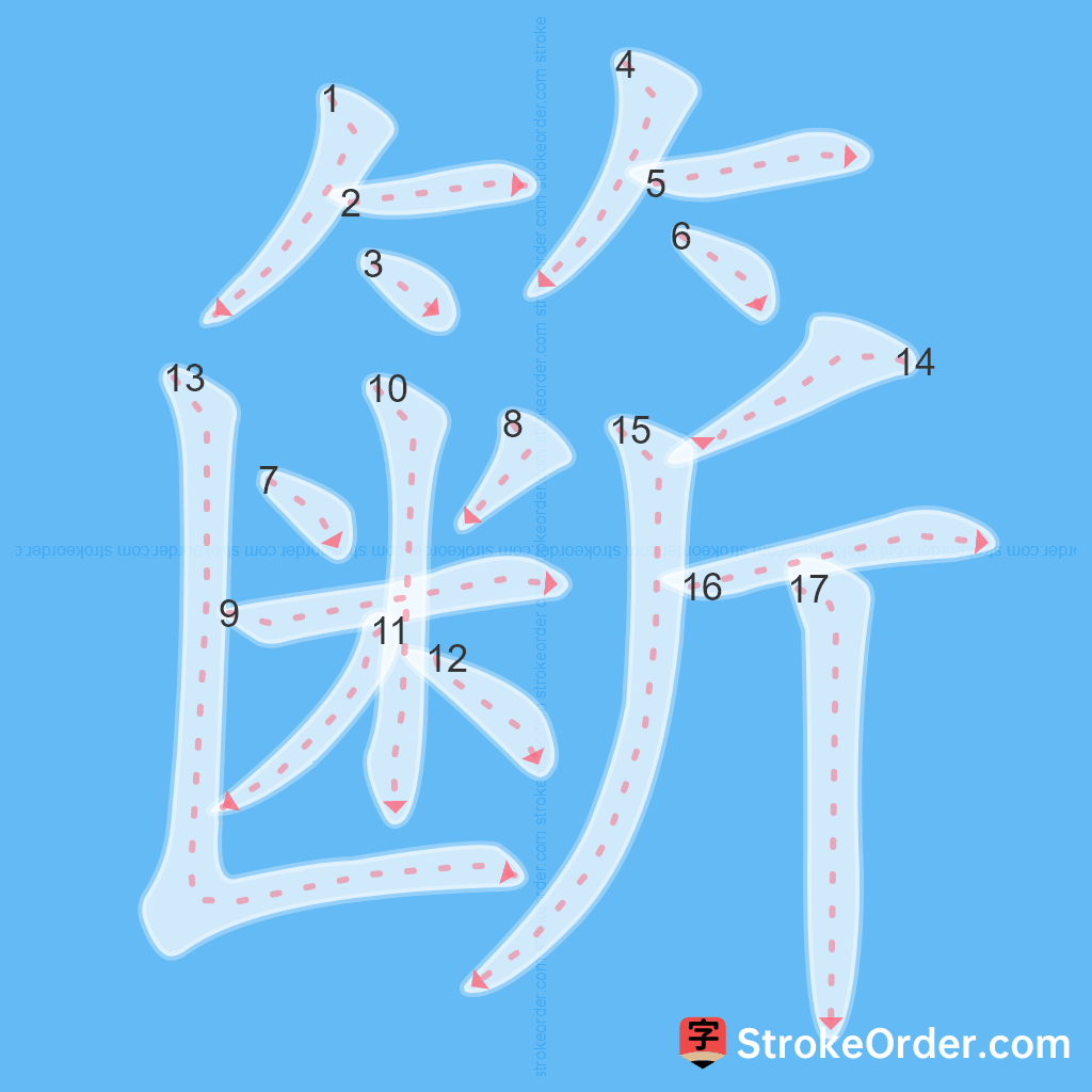 Standard stroke order for the Chinese character 簖