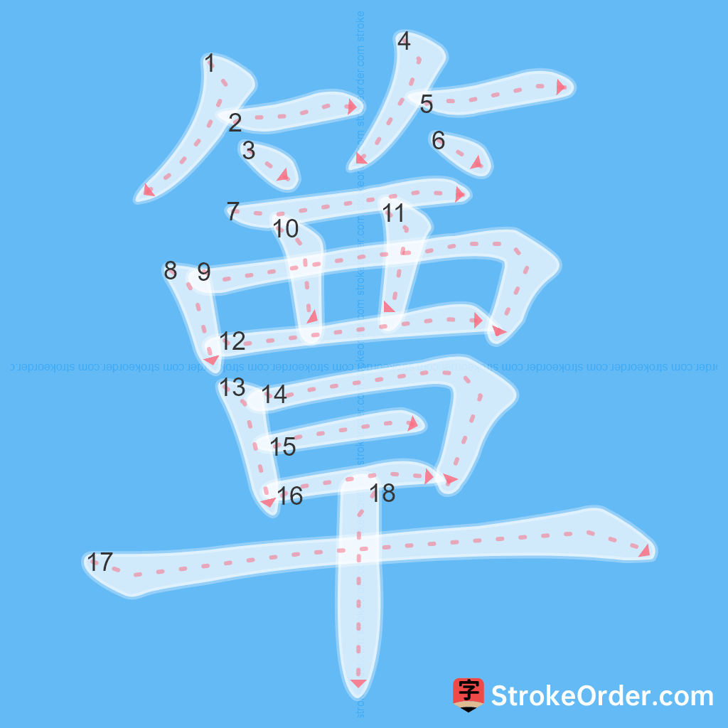 Standard stroke order for the Chinese character 簟