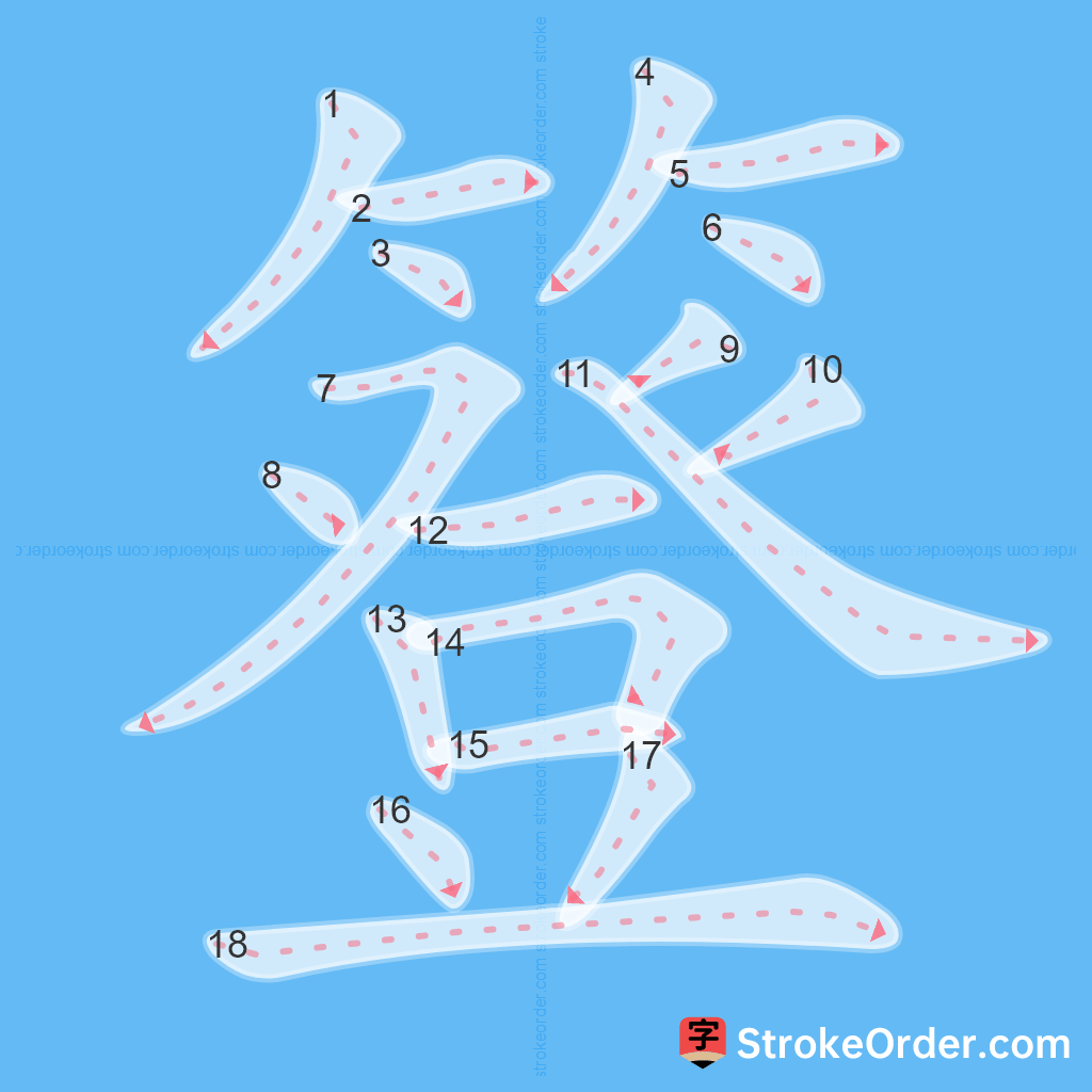 Standard stroke order for the Chinese character 簦