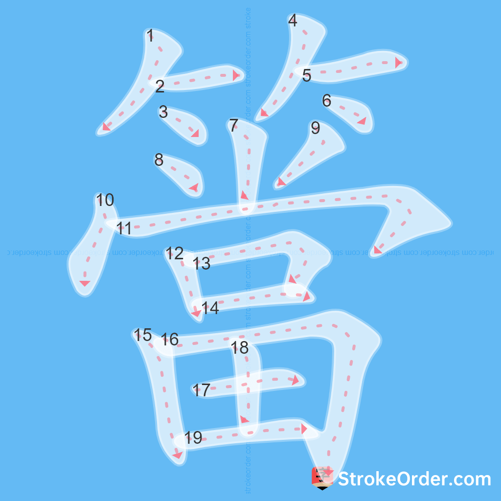 Standard stroke order for the Chinese character 簹