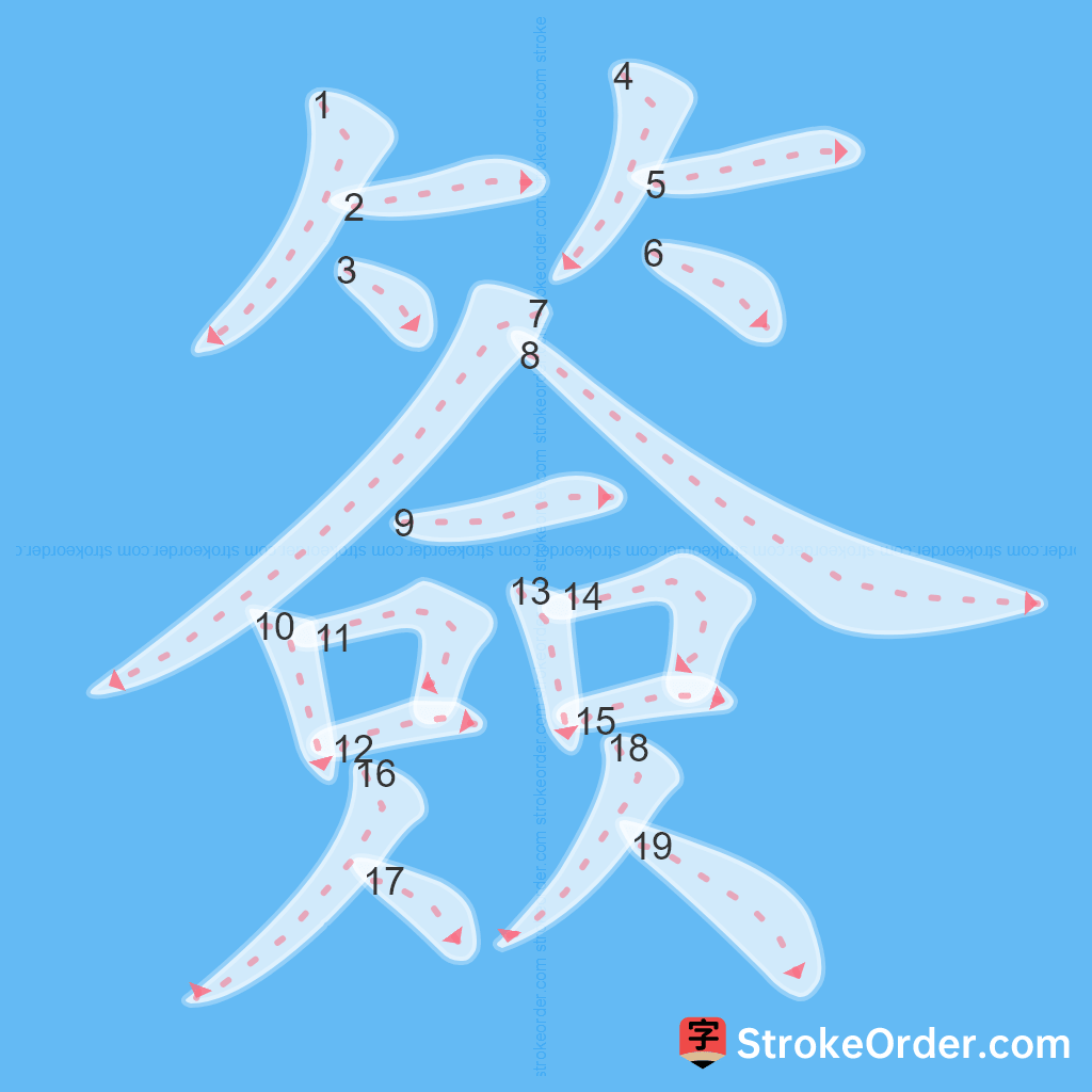 Standard stroke order for the Chinese character 簽