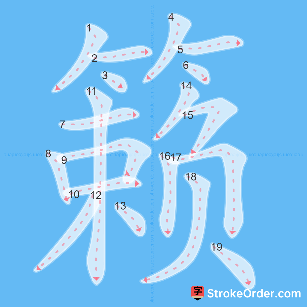 Standard stroke order for the Chinese character 籁