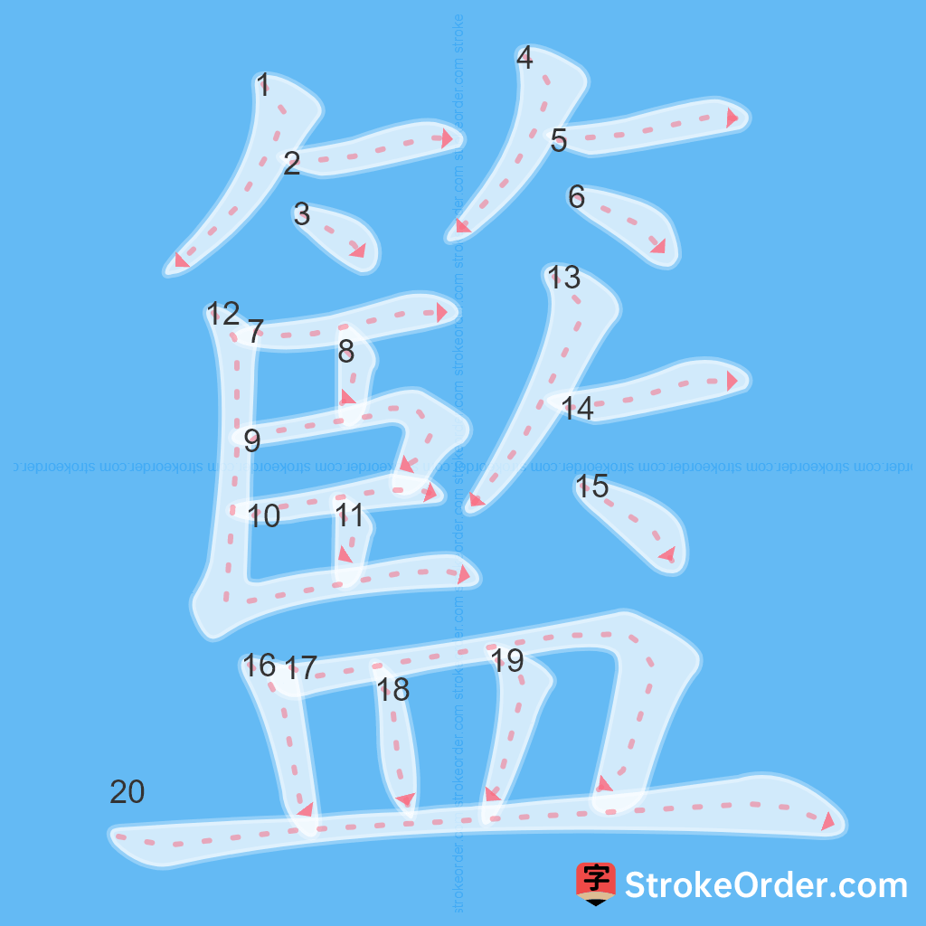 Standard stroke order for the Chinese character 籃