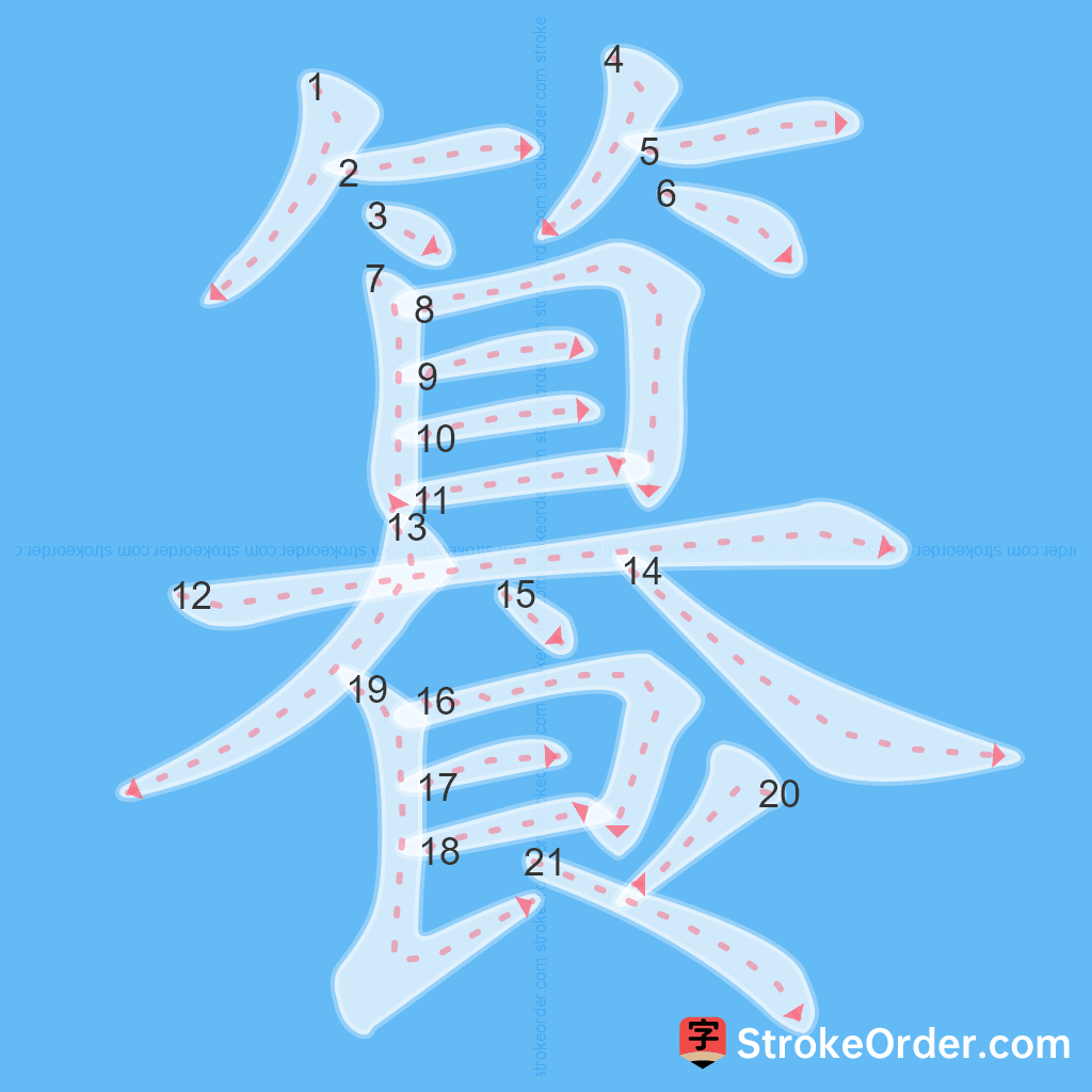 Standard stroke order for the Chinese character 籑