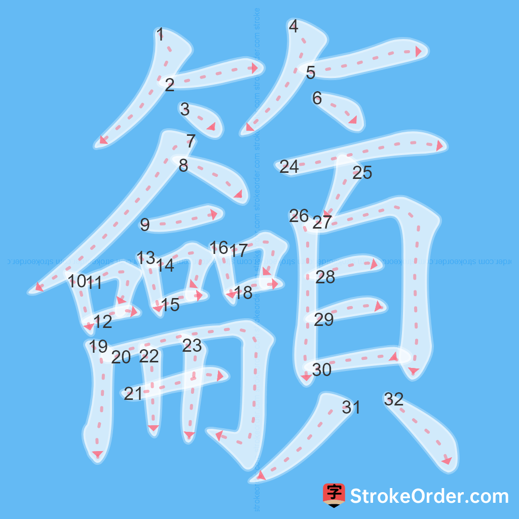 Standard stroke order for the Chinese character 籲