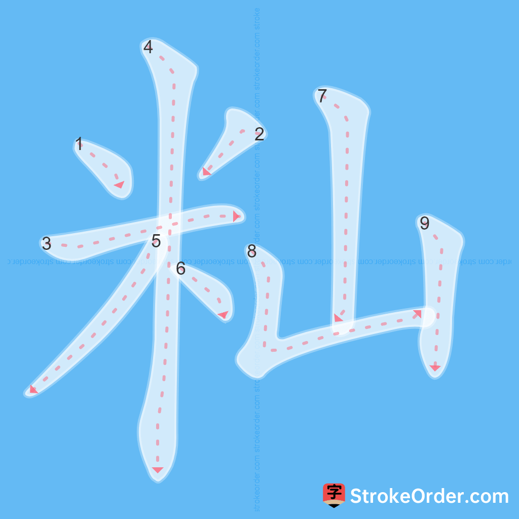 Standard stroke order for the Chinese character 籼
