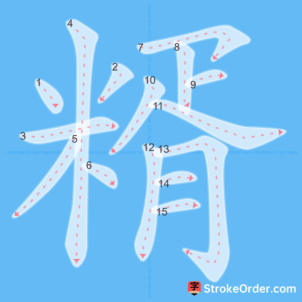 Standard stroke order for the Chinese character 糈