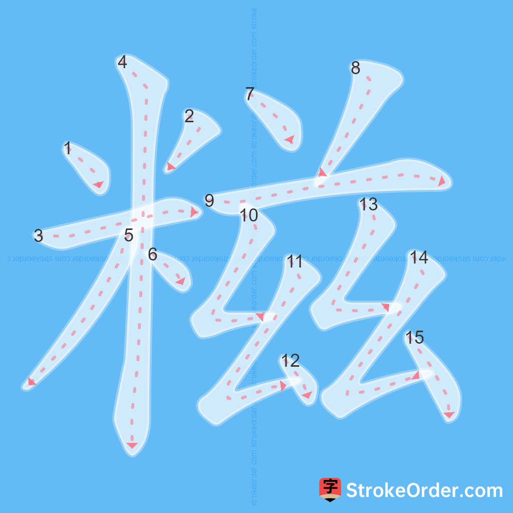 Standard stroke order for the Chinese character 糍