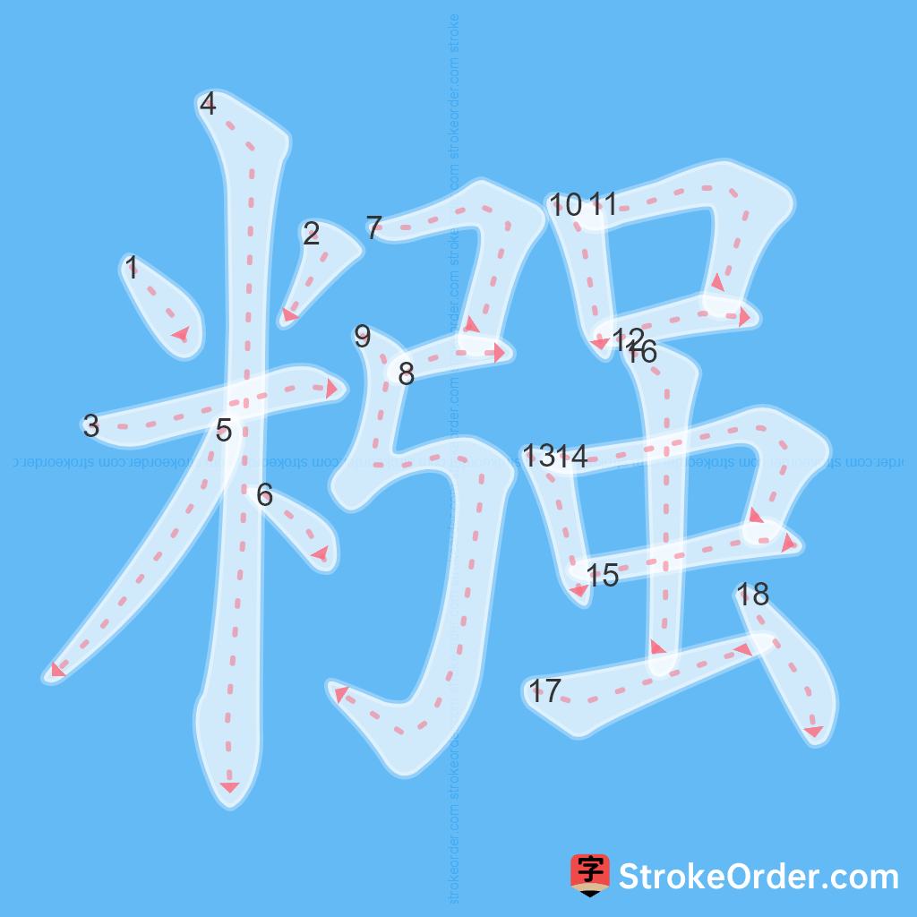 Standard stroke order for the Chinese character 糨