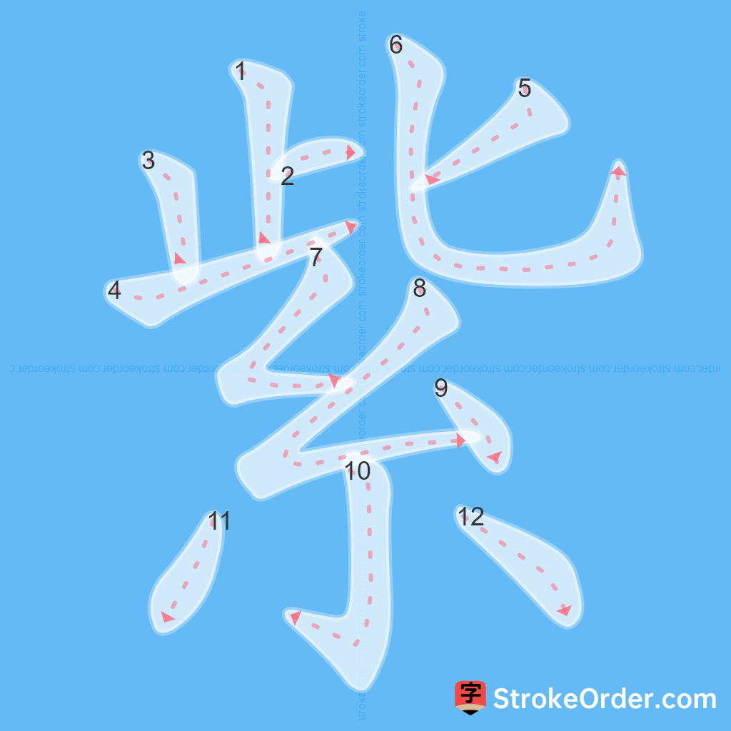 Standard stroke order for the Chinese character 紫