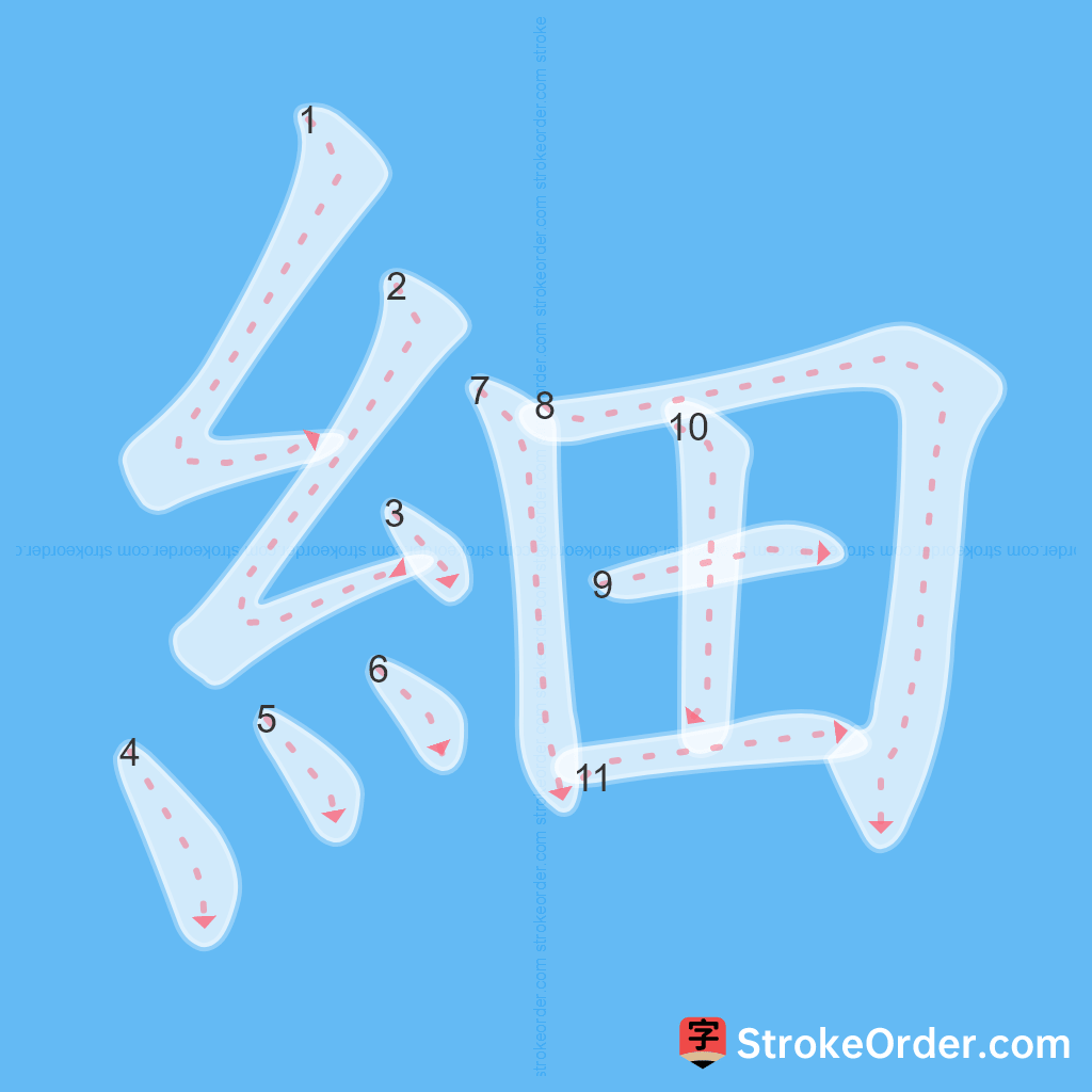 Standard stroke order for the Chinese character 細