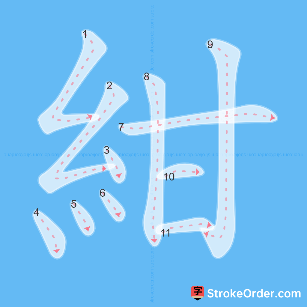 Standard stroke order for the Chinese character 紺