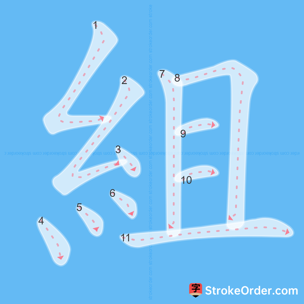 Standard stroke order for the Chinese character 組