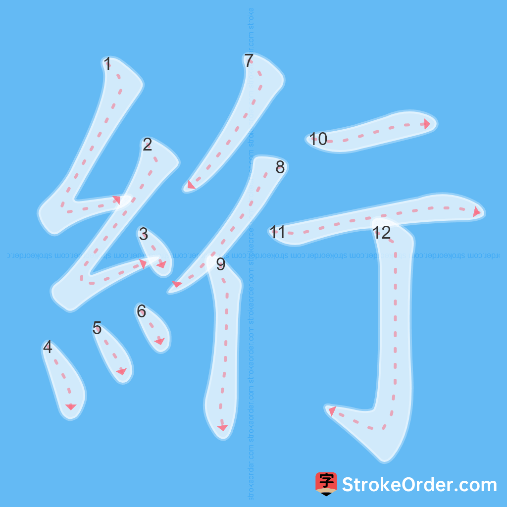 Standard stroke order for the Chinese character 絎