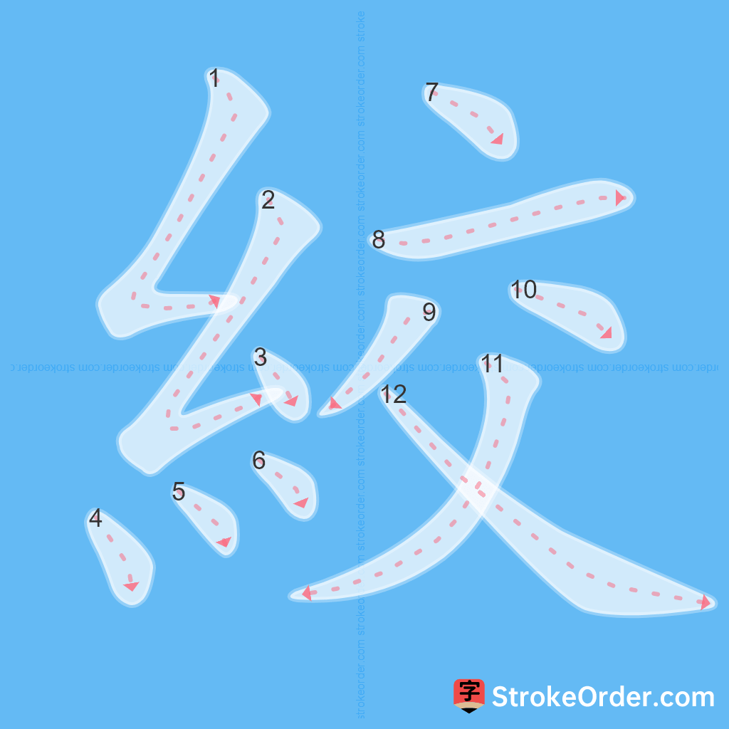 Standard stroke order for the Chinese character 絞