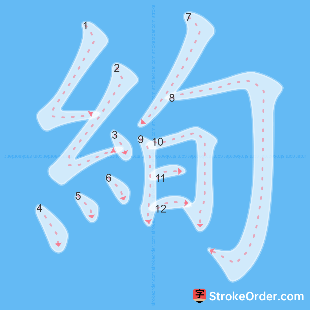 Standard stroke order for the Chinese character 絢