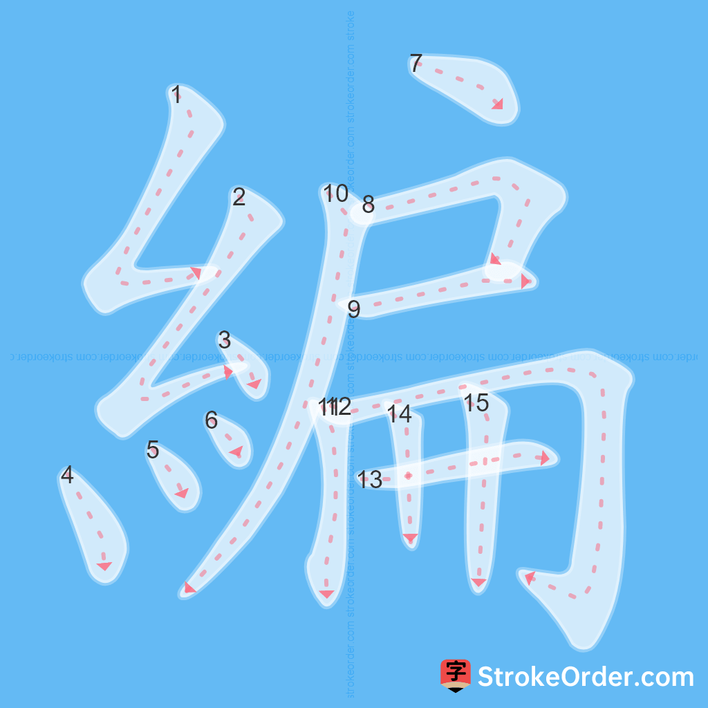Standard stroke order for the Chinese character 編