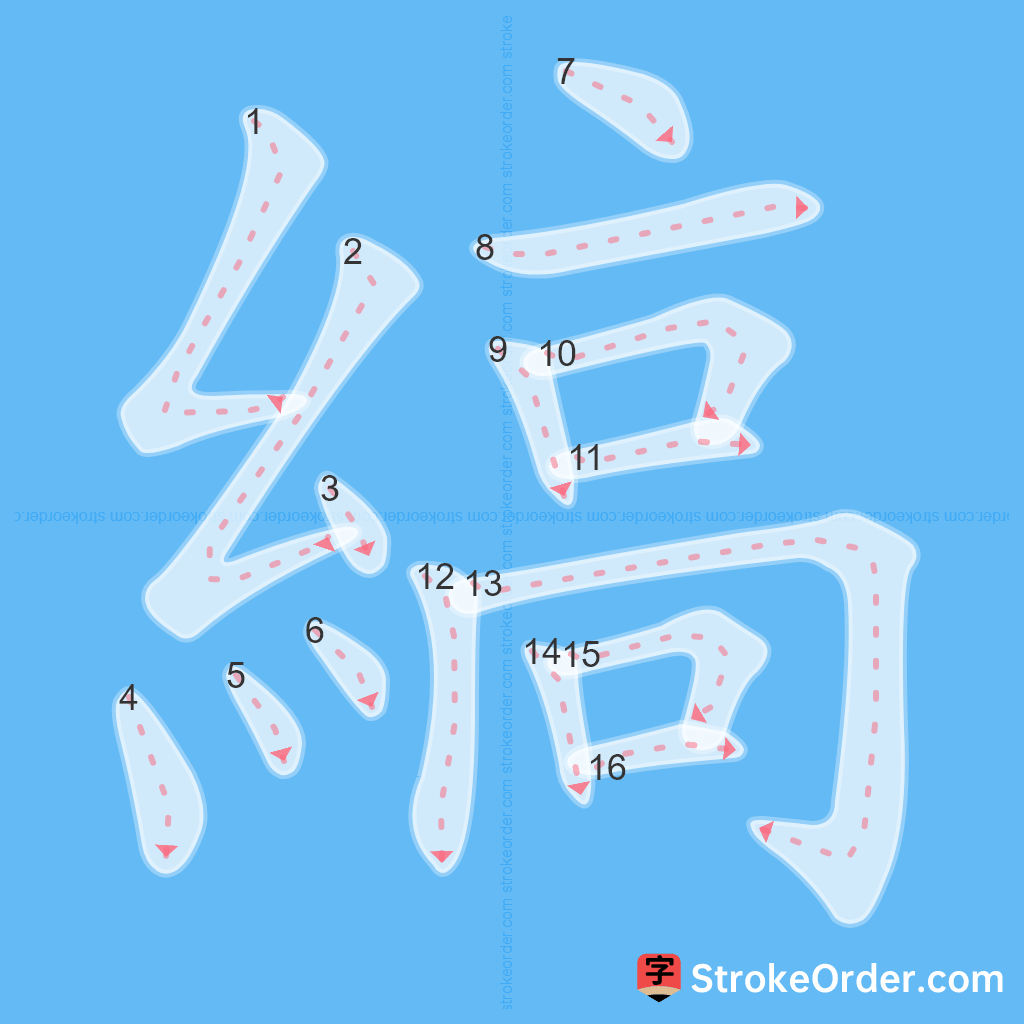 Standard stroke order for the Chinese character 縞