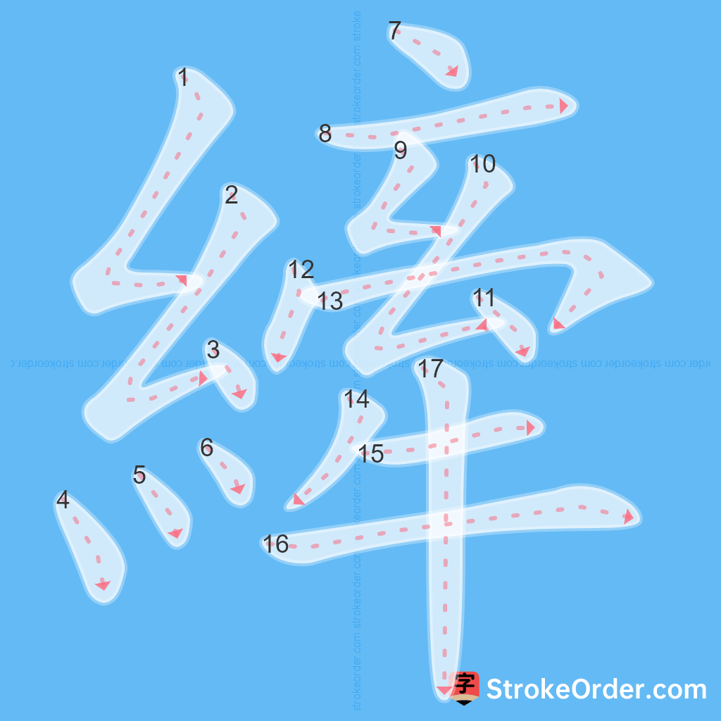 Standard stroke order for the Chinese character 縴